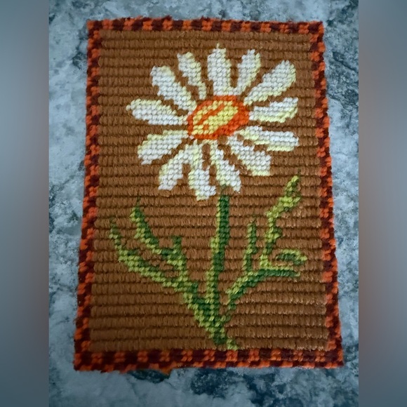 vintage framed needlepoint wall art, the "Daisy" Retro #Grandma Core - Picture 6 of 6